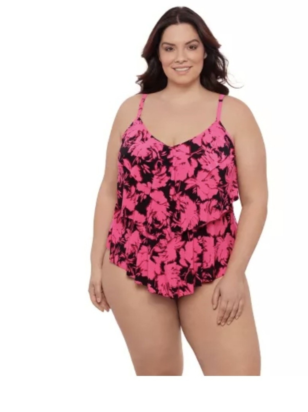 Aqua Green, Women's Triple Tier Tankini, Fleurette Pink, X-Large